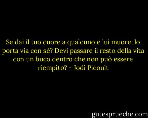 Se dai il tuo cuore a qualcuno e lui muore, lo porta via con sé?<br />Devi passare il resto della vita con un buco dentro che non può essere riempito? - Jodi Picoult