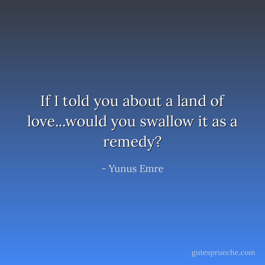 If I told you about a land of love...would you swallow it as a remedy? - Yunus Emre