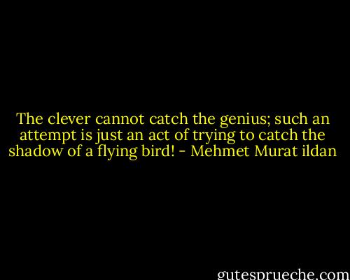 The clever cannot catch the genius; such an attempt is just an act of trying to catch the shadow of a flying bird! - Mehmet Murat ildan