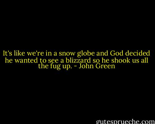 It's like we're in a snow globe and God decided he wanted to see a blizzard so he shook us all the fug up. - John Green
