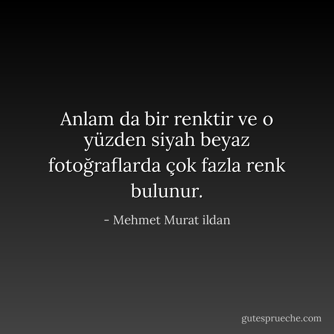 Anlam da bir renktir ve o yüzden siyah beyaz fotoğraflarda çok fazla renk bulunur. - Mehmet Murat ildan