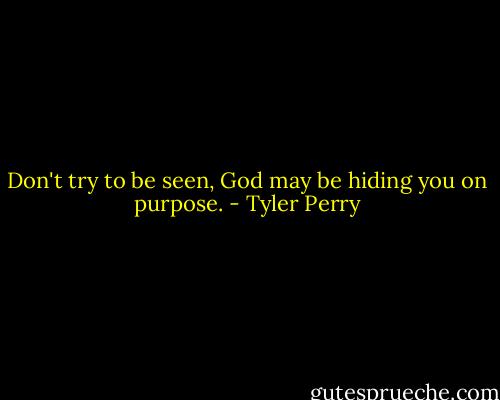 Don't try to be seen, God may be hiding you on purpose. - Tyler Perry