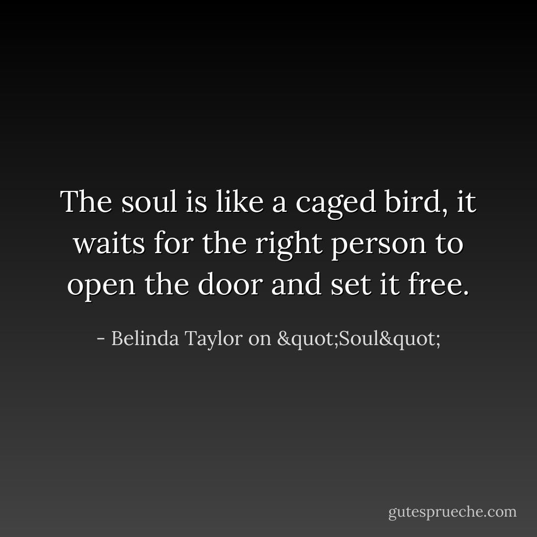 The soul is like a caged bird, it waits for the right person to open the door and set it free. - Belinda Taylor on "Soul"