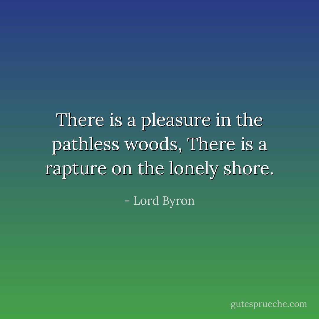 There is a pleasure in the pathless woods, There is a rapture on the lonely shore. - Lord Byron
