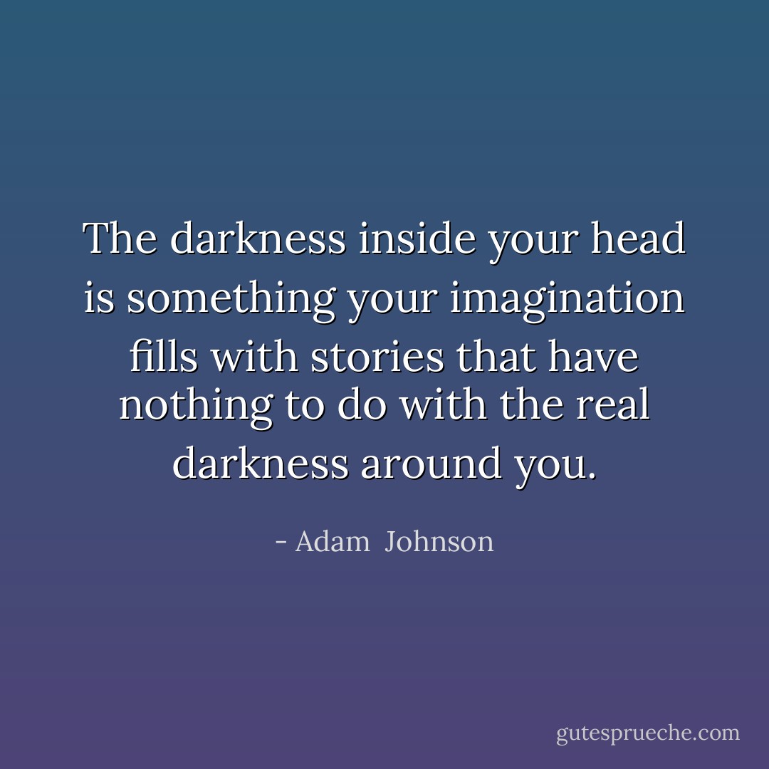 The darkness inside your head is something your imagination fills with stories that have nothing to do with the real darkness around you. - Adam  Johnson