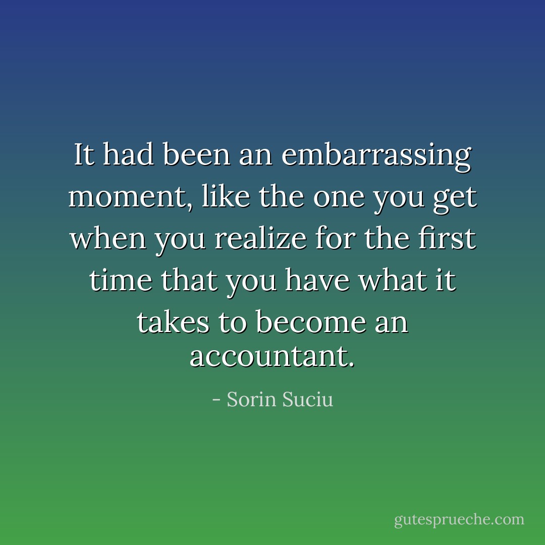 It had been an embarrassing moment, like the one you get when you realize for the first time that you have what it takes to become an accountant. - Sorin Suciu