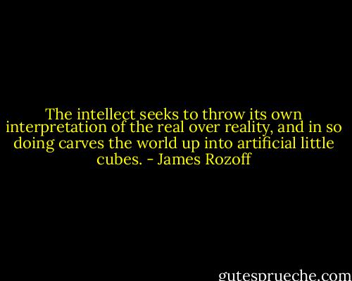 The intellect seeks to throw its own interpretation of the real over reality, and in so doing carves the world up into artificial little cubes. - James Rozoff
