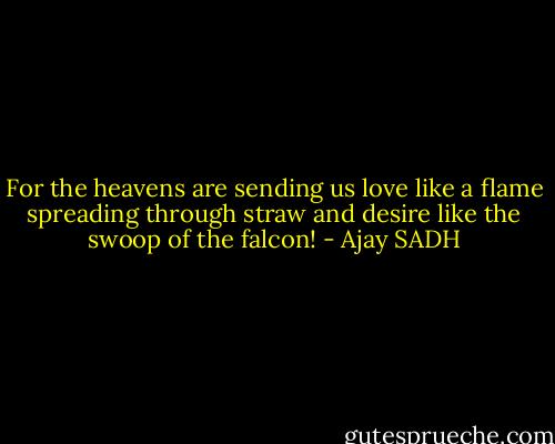 For the heavens are sending us love like a flame spreading through straw and desire like the swoop of the falcon! - Ajay SADH