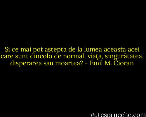 Şi ce mai pot aştepta de la lumea aceasta acei care sunt dincolo de normal, viaţa, singurătatea, disperarea sau moartea? - Emil M. Cioran