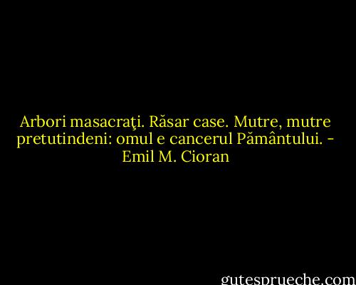 Arbori masacraţi. Răsar case. Mutre, mutre pretutindeni: omul e cancerul Pământului. - Emil M. Cioran