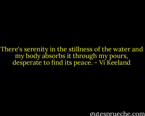 There's serenity in the stillness of the water and my body absorbs it through my pours, desperate to find its peace. - Vi Keeland