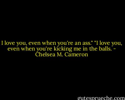 I love you, even when you're an ass."<br />"I love you, even when you're kicking me in the balls. - Chelsea M. Cameron