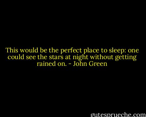 This would be the perfect place to sleep: one could see the stars at night without getting rained on. - John Green