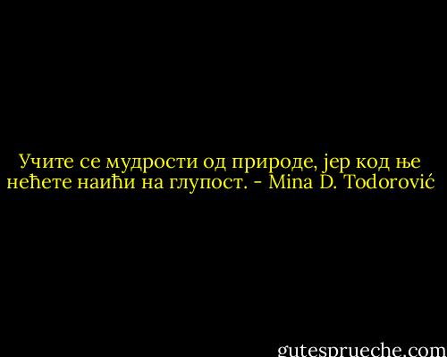 Учите се мудрости од природе, јер код ње нећете наићи на глупост. - Mina D. Todorović
