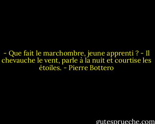 - Que fait le marchombre, jeune apprenti ?<br />- Il chevauche le vent, parle à la nuit et courtise les étoiles. - Pierre Bottero