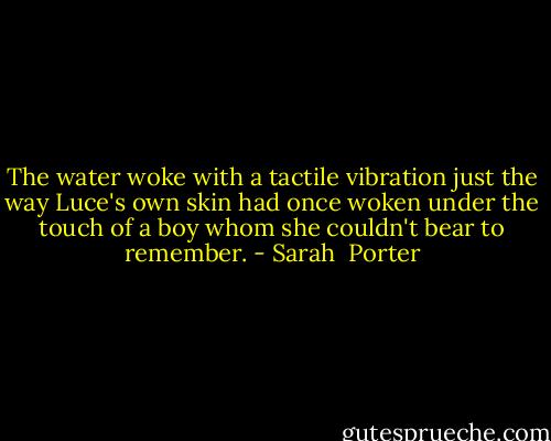 The water woke with a tactile vibration just the way Luce's own skin had once woken under the touch of a boy whom she couldn't bear to remember. - Sarah  Porter