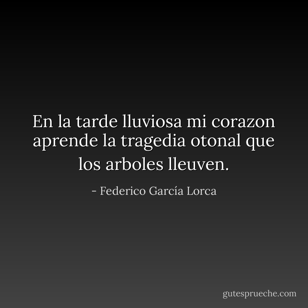 En la tarde lluviosa<br />mi corazon aprende<br />la tragedia otonal<br />que los arboles lleuven. - Federico García Lorca