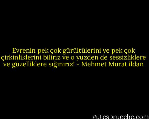 Evrenin pek çok gürültülerini ve pek çok çirkinliklerini biliriz ve o yüzden de sessizliklere ve güzelliklere sığınırız! - Mehmet Murat ildan