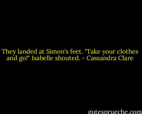 They landed at Simon's feet. "Take your clothes and go!" Isabelle shouted. - Cassandra Clare