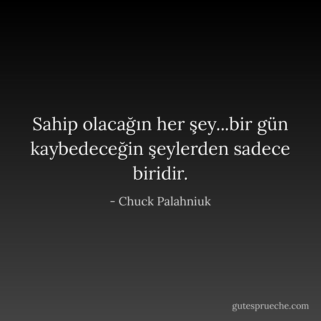 Sahip olacağın her şey...bir gün kaybedeceğin şeylerden sadece biridir. - Chuck Palahniuk