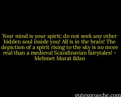 Your mind is your spirit; do not seek any other hidden soul inside you! All is in the brain! The depiction of a spirit rising to the sky is no more real than a medieval Scandinavian fairytales! - Mehmet Murat ildan
