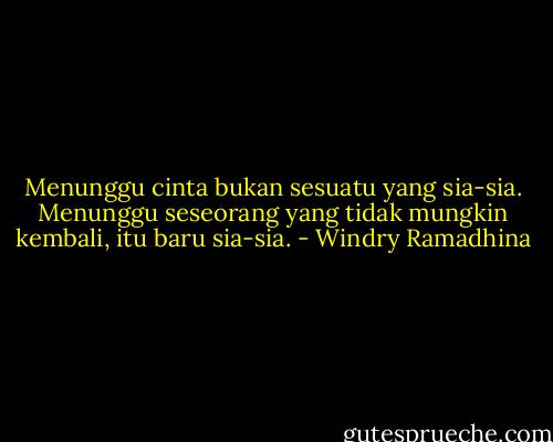 Menunggu cinta bukan sesuatu yang sia-sia. Menunggu seseorang yang tidak mungkin kembali, itu baru sia-sia. - Windry Ramadhina