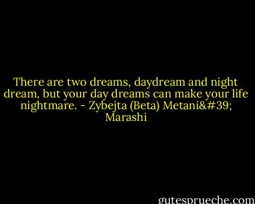 There are two dreams, daydream and night dream, but your day dreams can make your life nightmare. - Zybejta (Beta) Metani' Marashi