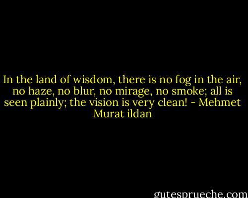 In the land of wisdom, there is no fog in the air, no haze, no blur, no mirage, no smoke; all is seen plainly; the vision is very clean! - Mehmet Murat ildan