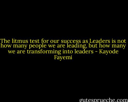 The litmus test for our success as Leaders is not how many people we are leading, but how many we are transforming into leaders - Kayode Fayemi