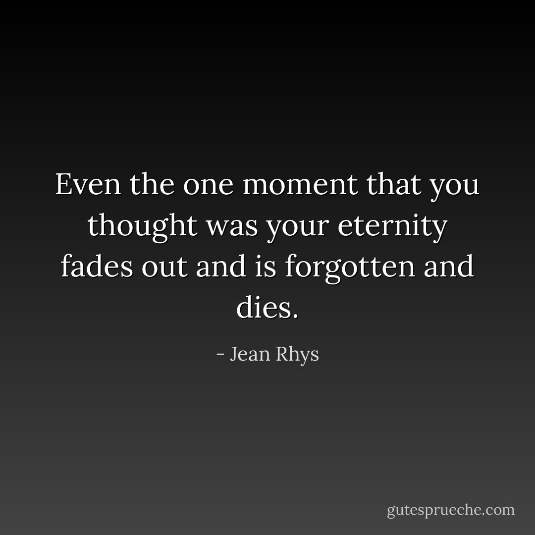 Even the one moment that you thought was your eternity fades out and is forgotten and dies. - Jean Rhys