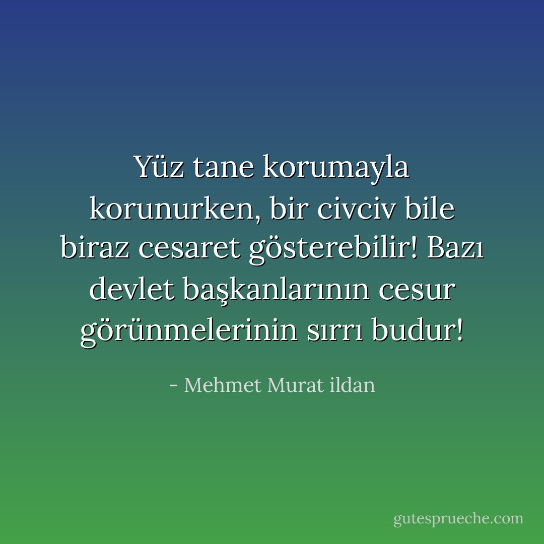 Yüz tane korumayla korunurken, bir civciv bile biraz cesaret gösterebilir! Bazı devlet başkanlarının cesur görünmelerinin sırrı budur! - Mehmet Murat ildan
