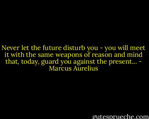 Never let the future disturb you - you will meet it with the same weapons of reason and mind that, today, guard you against the present... - Marcus Aurelius
