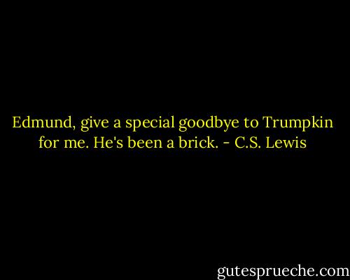 Edmund, give a special goodbye to Trumpkin for me. He's been a brick. - C.S. Lewis