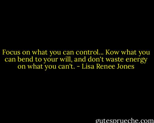 Focus on what you can control... Kow what you can bend to your will, and don't waste energy on what you can't. - Lisa Renee Jones