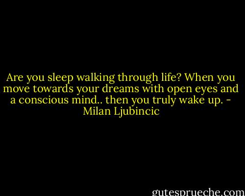 Are you sleep walking through life? When you move towards your dreams with open eyes and a conscious mind.. then you truly wake up. - Milan Ljubincic