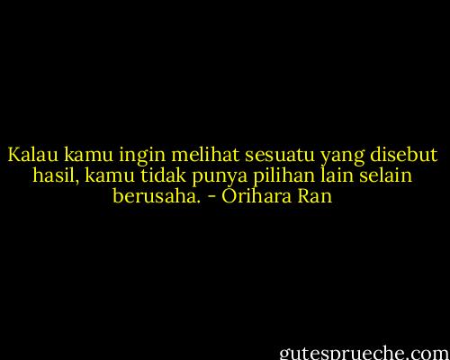 Kalau kamu ingin melihat sesuatu yang disebut hasil, kamu tidak punya pilihan lain selain berusaha. - Orihara Ran