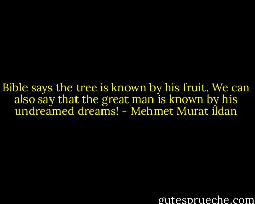 Bible says the tree is known by his fruit. We can also say that the great man is known by his undreamed dreams! - Mehmet Murat ildan