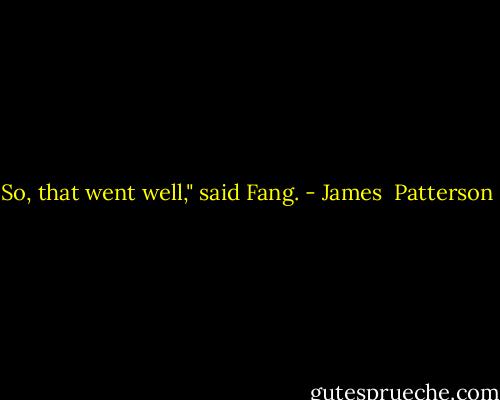 So, that went well," said Fang. - James  Patterson