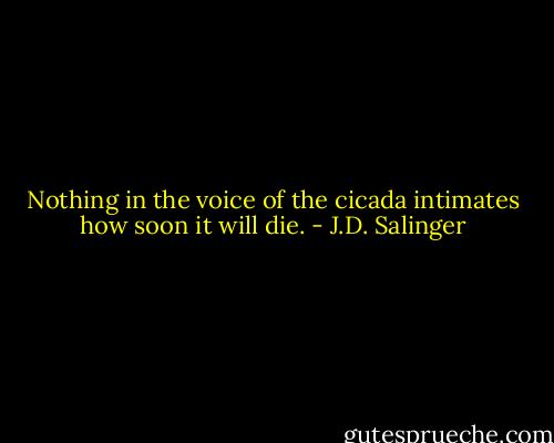 Nothing in the voice of the cicada intimates how soon it will die. - J.D. Salinger