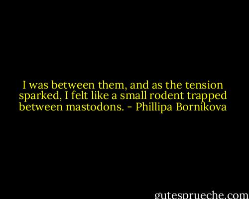 I was between them, and as the tension sparked, I felt like a small rodent trapped between mastodons. - Phillipa Bornikova