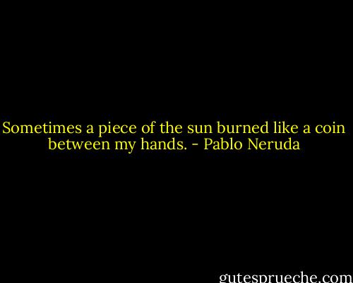 Sometimes a piece of the sun burned like a coin between my hands. - Pablo Neruda