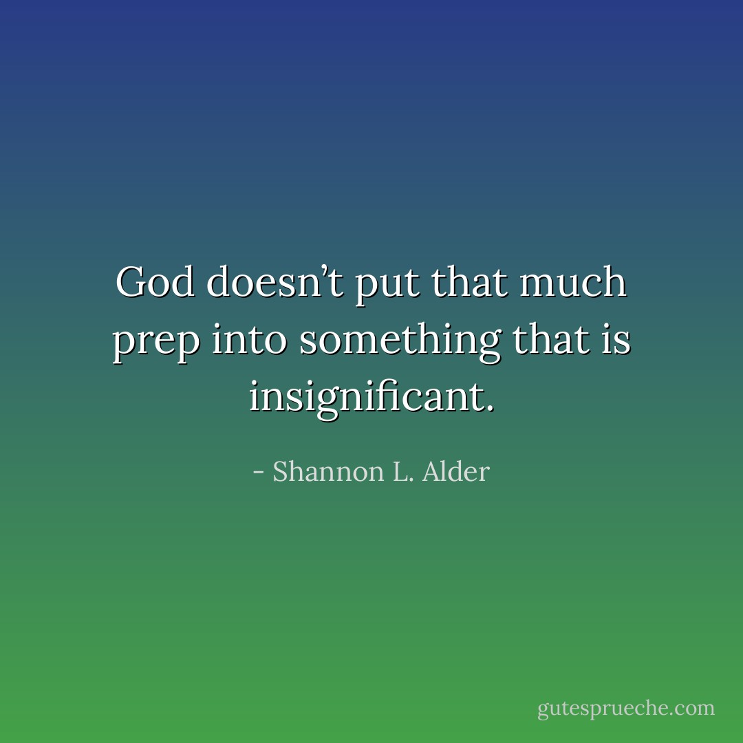 God doesn’t put that much prep into something that is insignificant. - Shannon L. Alder