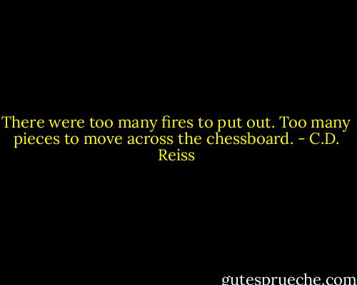 There were too many fires to put out. Too many pieces to move across the chessboard. - C.D. Reiss