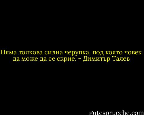 Няма толкова силна черупка, под която човек да може да се скрие. - Димитър Талев