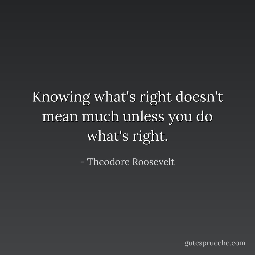 Knowing what's right doesn't mean much unless you do what's right. - Theodore Roosevelt