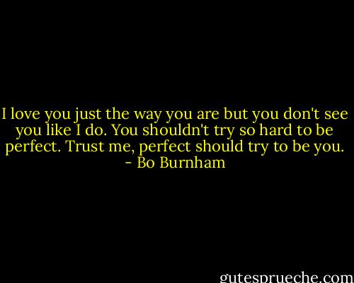 I love you just the way you are<br />but you don't see you like I do.<br />You shouldn't try so hard to be perfect.<br />Trust me, perfect should try to be you. - Bo Burnham