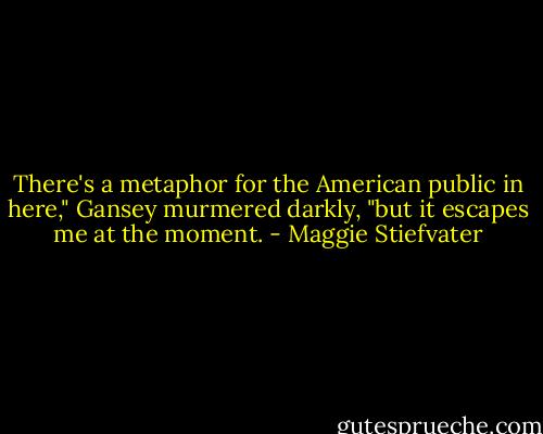 There's a metaphor for the American public in here," Gansey murmered darkly, "but it escapes me at the moment. - Maggie Stiefvater