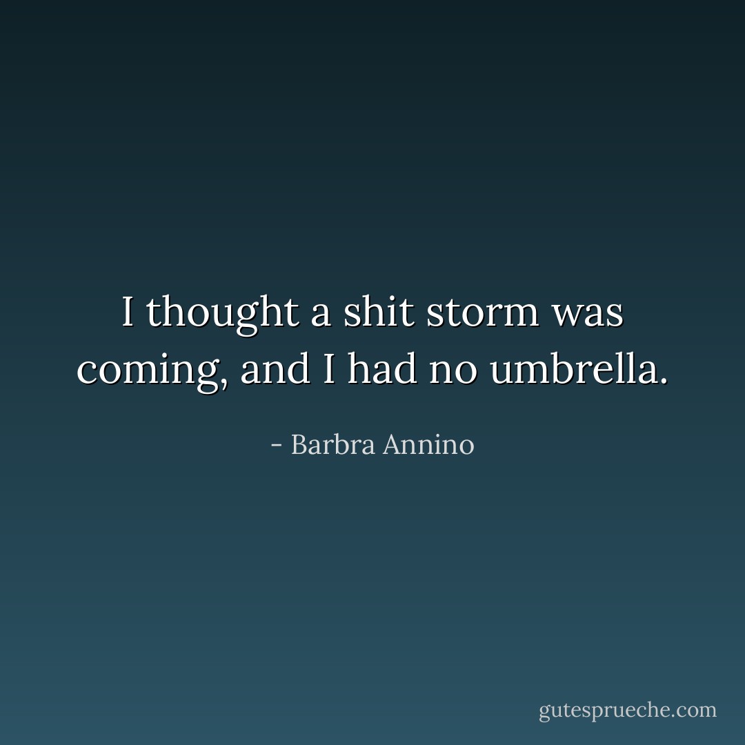 I thought a shit storm was coming, and I had no umbrella. - Barbra Annino