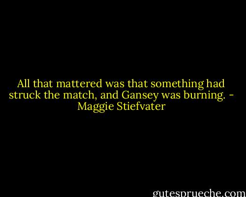 All that mattered was that something had struck the match, and Gansey was burning. - Maggie Stiefvater