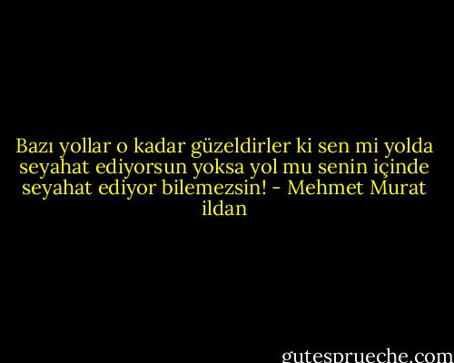 Bazı yollar o kadar güzeldirler ki sen mi yolda seyahat ediyorsun yoksa yol mu senin içinde seyahat ediyor bilemezsin! - Mehmet Murat ildan